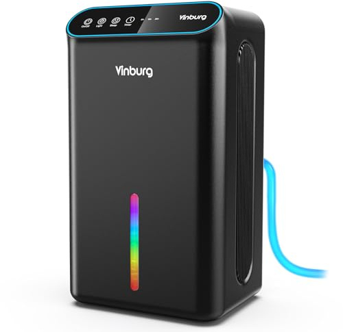 Dehumidifier for Home 1000 sq.ft - Small Quiet Dehumidifier with Auto Shut Off, Aromatherapy, 3 Gear Timer, Sleep Mode, 7-Color LED Light, Drain Hose for Bedroom, Bathroom, Basement, RV(Matte Black)
