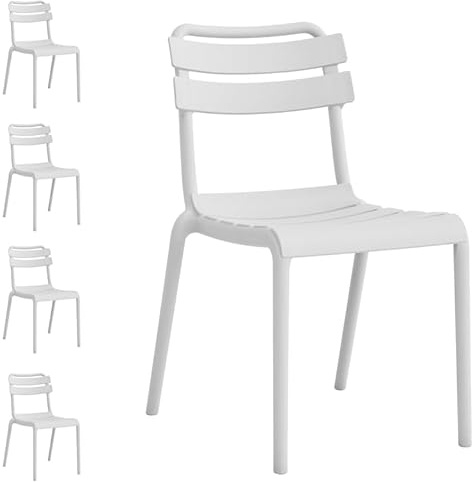 Gruppo Maruccia - Set 4 Sedie Impilabili per Esterno - Struttura in Polipropilene - Design Ergonomico - Arredaro Giardino, Bar, Ristoranti - Colore Bianco