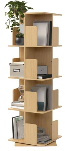 ML-Design Vridbar bokhylla för barn med 4 hyllplan 16 fack Ek-träutseende 40x124,5x40 cm fristående smart förvaring leksakshylla dekorhylla 360 graders roterbar hylla barnrum kontor organiseringsmöbel