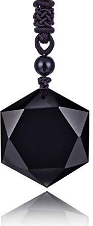 Thajaling Mujeres para hombre sanación Negro Obsidiana Piedras Amuleto Estrella David Hexagrama Colgante Collar