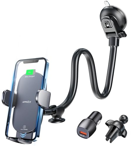 APPS2Car Wireless Car Charger 15W Fast Charging Car Phone Holder Charger Wireless Car Charger Mount for Dashboard Windshield Air Vent Compatible with iPhone 15 Pro Max Plus 14 13 12 Samsung LG & More