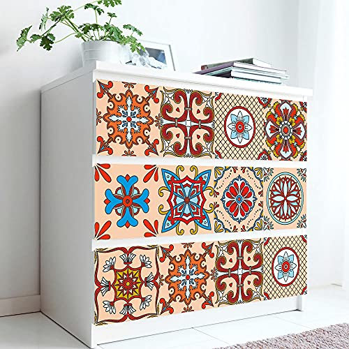 Stick on Tiles Orange Modern Red Tile Stickers PVC Self Adhesive Wall Tiles Heat Resistant Tile Stickers for Kitchen Bathroom Waterproof Peel and Stick Floor Tiles Tile Paint 20x20cm