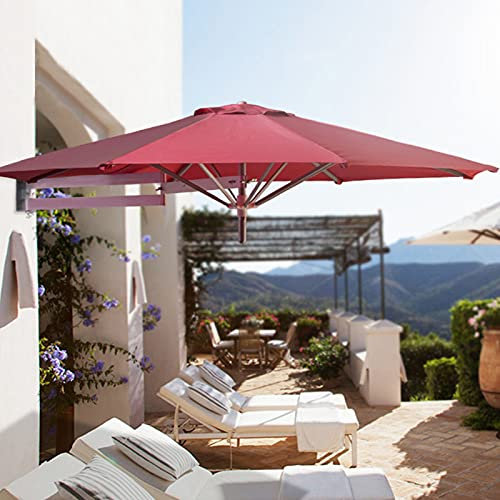 QLLL Wall-Mounted Parasol, Outdoor Patio Wall-Mounted Umbrella with Adjustable Pole Tilting Sunshade Umbrella, Ideal for Garden Balcony Yard(6.8ft/7.2ft/8.2ft), Red, Diameter:210cm