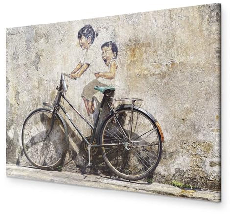murando - Akustikbild Banksy Kids on a Bike Bilder Akustikschaum Hochleistungsschallabsorber Schallschutz Leinwand 1 tlg Wandbild Raumakustik Schalldämmung Graffiti Street Art