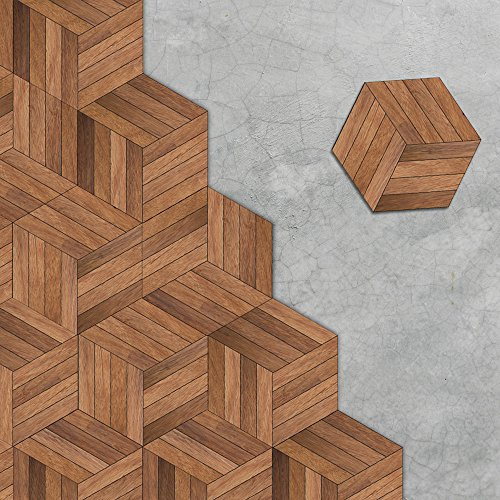 Alwayspon Vinylplattor golvklistermärke - vattentät halkfri hexagon vardagsrum kök badrum golvplattor stciker, skala av och klistra på själv-lim, 20 x 23 cm x 10 st set, träfärg
