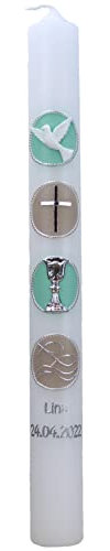christ-kerzen Kommunionkerze LINA Junge oder Mädchen mit Name und Datum, individuell und handverziert 1338, Größe:ca. 40x4 cm
