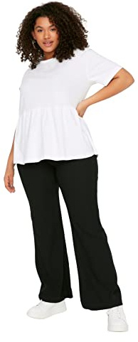 Trendyol Pantalon Grande Taille pour Femme Taille Normale Jambe évasée, Noir, 5XL