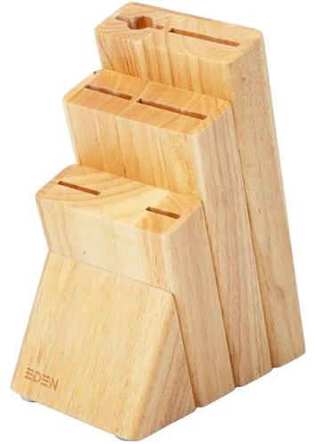 Bloc à Couteaux Eden pour 6 Couteaux, Pour 6 Couteaux ou 5 Couteaux et un Fusil d'Aiguisage, Bois d'Hévéa, Bloc Livré Sans Couteaux
