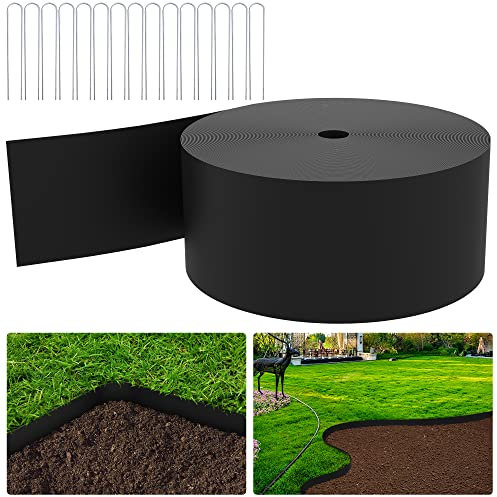 15M Flexible Plastic Lawn Edging Garden Edging, 12CM Depth Lawn Landscape Garden Edging with 15 Metal Nails, Landscape Grass Border for Backyard Driveway Path Sidewalk