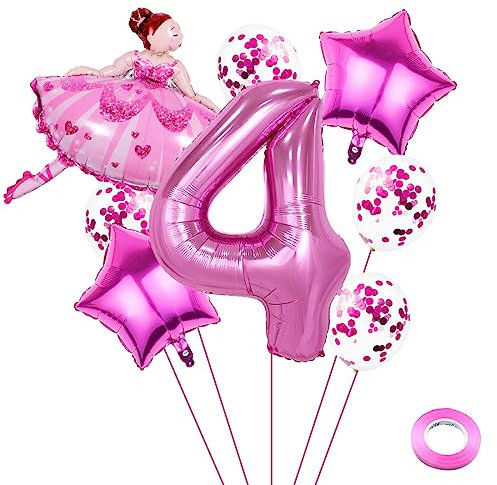 Weenkeey 4 anni Ballerina Palloncini di compleanno giganti Ballerina in alluminio Numero 4 Palloncini in mylar per il balletto Festa a tema Baby Shower Ragazze Compleanno Decor - Rosa
