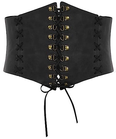 SCARLET DARKNESS Damen Gothic Taillengürtel Elastischer Bund Unterbrust Corsage Schnürgürtel Schwarz Breiter L