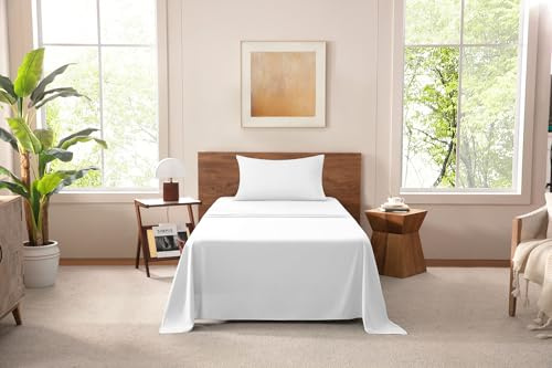 MISSQ Twin Size Bed Sheets Set - Cooling, Extra Soft, Wrinkle & Fade Resistant, Hypoallergenic - 4 Piece Hotel Luxury Microfiber Sheets with 16 Inch Deep Pocket, Twin, White