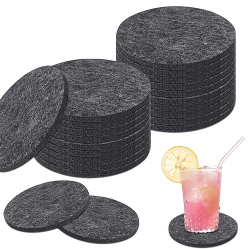 30er Set LAINIKE Filzuntersetzer - Rund, Glasuntersetzer, Filz, Waschbar, Rutschfest, Hitzebeständig für Tassen, Tisch, Bar, Getränke