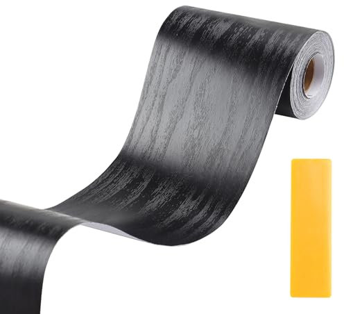 Lifuncren 10 cm x 10 m Tapetenbordüre Selbstklebend, Wasserdichtes Selbstklebende Bordüre Wandtattoo, Klebeband Holzoptik, Holzmaserung Reparatur Klebeband für Möbel Tür Boden Küche (Schwarz)