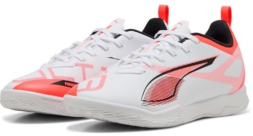 Puma - Ultra 5 Play IT JR, Zapatillas de fútbol Unisexo, Puma White-Puma Black-Glowing Red,