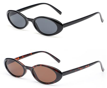 Belvanr Sonnenbrille Damen, 2 Stück Retro Sonnenbrille Damen, Ovale Sonnenbrille Damen, Vintage Sonnenbrille für Damen und Herren, Sunglasses Woman, UV400 Schutz, Festival Sonnenbrille