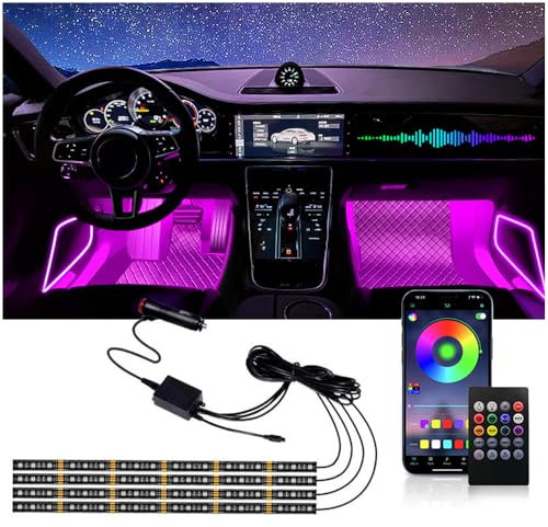 massway LED Innenbeleuchtung Auto, 4pcs 72 LED Streifen Auto Innenraumbeleuchtung Ambientebeleuchtung, 12V Wasserdicht LED Strip mit Zigarettenanzünder, APP & Fernbedienung Steuerung