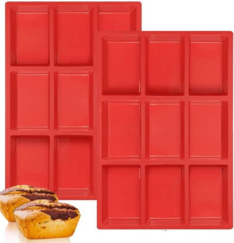 VIKKI 2PCS Silicone Mini Loaf Pan, Mini Loaf Mould, Non-Stick 9 Cavity Mini Bread Pan,Silicone Bread Baking Molds for Mini Cake, Bread, Meatloaf, Cornbread, Brownie, Muffin, Rectangle Soap Bar