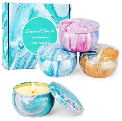 Duftkerze Geschenke für Frauen, 4 Pack Kerzen Set Duftkerzen Geschenkset Natürliche Sojawachs Kerzen，Kleine Geburtstagsgeschenk für Frauen Dankeschön Geschenke