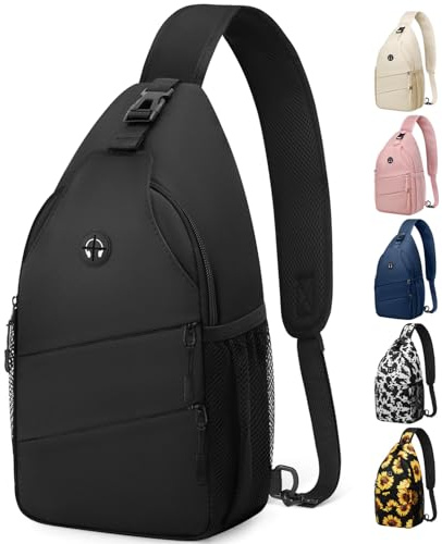 Pritent Crossbody Bags for Women Men Trendy Sling Bag Bakpack Casual Chest Bag with Convertible Shoulder Strap Travel Cross Body Bag for Hiking Traveling Outdoors(Black)