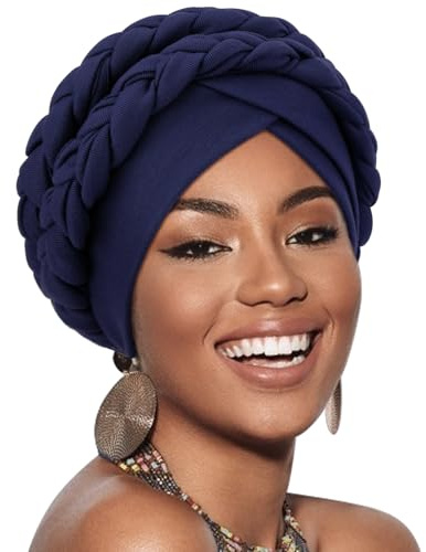 AQOKKA African Women Turban Caps Pre-Tied Twisted Turbans Head Scarf for Women Hair Wraps Cover Beanie Cancer Chemo Headwear