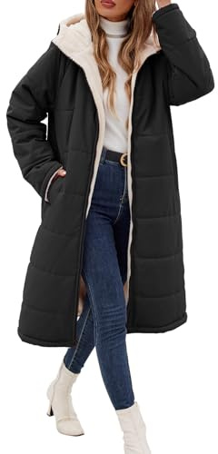 Wiepux Long Winter Puffer Coat for Women Oversized Winter Coats 2025 Chamarras para Mujer Parka with Pockets,Black,XXL