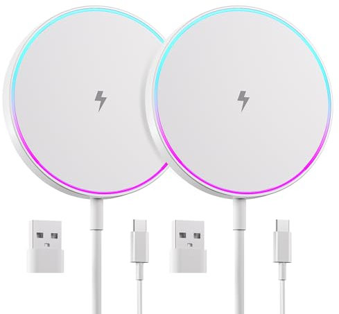 Magnétique Chargeur Induction pour iPhone 2 Pcs 15W Rapide Mag-Safe Chargeur Sans Fil pour iPhone 16/15/14/13/12/Pro Max/Pro/Plus/AirPods Pro Chargeur Magnétique Chargeur Induction avec un câble de 2M