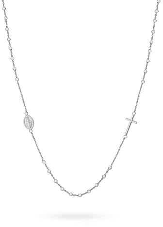 Sakrami Collana Girocollo Rosario in Argento Sterling 925 con Medaglia Madonna Miracolosa e Croce Gioiello Religioso per Donna Ragazza Amica Mamma Nonna, Comunione Cresima o Evento speciale