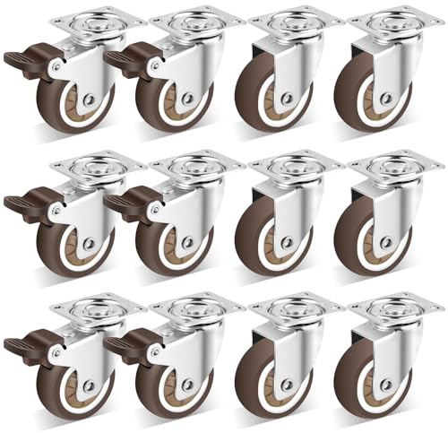 Nefish 2 Inch Casters Wheels 12 Pack, TPR Rubber Casters Wheels for Furniture, 360 Degree Swivel Plate Castors, Durable Light Duty Castor Wheels for Cabinet, Boxes, DIY, Desk, Table