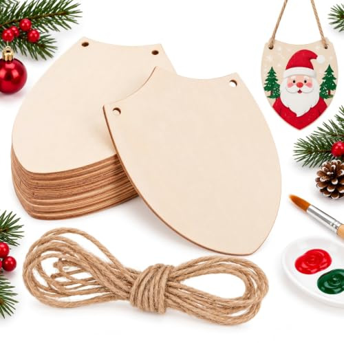Gadpiparty 20pcs Unfinished Wooden Shield Cutouts for DIY Craft | Blank Wood Plaques for Custom Painting. Paint Your Own Wooden Shields, Holiday Craft for Boys, Girls and Adults.