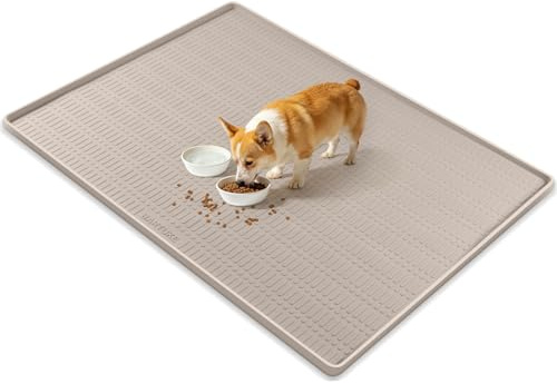 Tappetino in silicone per cibo per cani da 119,4 x 88,9 cm, tappetino impermeabile per alimentazione per animali domestici con bordo rialzato, stuoia extra grande per ciotole per cani antiscivolo