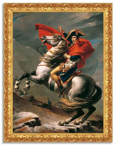 LuxHomeDecor Jacques-Louis David – Napoleone a Cavallo – Quadro stampa su tela effetto dipinto con cornice in legno oro classico - 50x40 cm