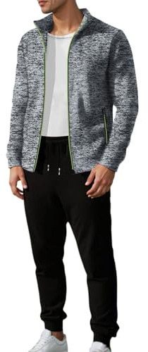 Generisch Tuta da uomo a maniche lunghe, tinta unita, casual, lunga, per il tempo libero, 2 pezzi, traspirante, per il tempo libero, con chiusura lampo, alla moda, per il tempo libero, grigio chiaro