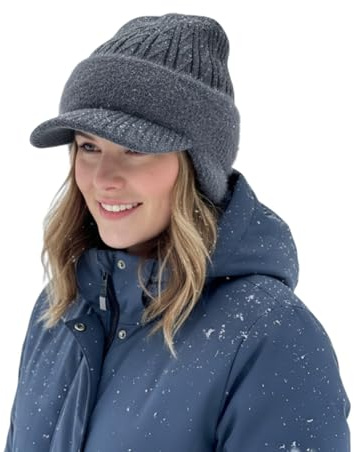 Aukojoy Winter Hat with Peak and Ear Flaps, Warm Fleece Lining, Knitted Hat, Soft Hat Cap for Men, Ideal for Outdoor Activities