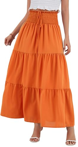 TRIWORKS Midi Skirts for Women UK,Elegant High Waist 2 in 1 Chiffon Tiered Skirt,Elastic Boho Long Summer Skirts S-XL