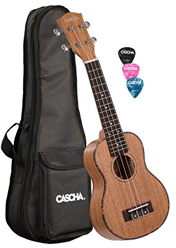 Cascha HH 2026 Premium mogano Soprano Ukulele Set, piccola chitarra Hawaii principiante con corde Aquila, borsa, 3 plettri