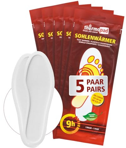 THERMOPAD Sohlenwärmer - DAS ORIGINAL: 5, 10 oder 30 Paar Wärmepads (erhältlich in 5 Größen) - Einlegesohle für 9 Stunden Wärme I Fußwärmer Pads I Extra warme Wärmesohle XL für Schuhe & Skischuhe