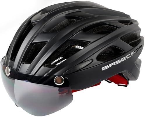 Bike Helmet, Basecamp Bicycle Helmet with Rear Light & Detachable Magnetic Goggles Lightweight Cycling Helmet Adjustable for Adult Men Women Mountain & Road (BC-069)