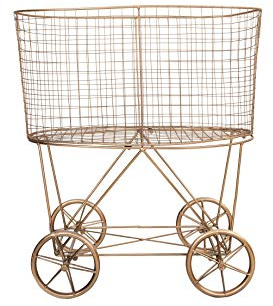 Creative Co-Op Vintage Reproduction Decorative Metal Laundry Basket on Wheels, Copper