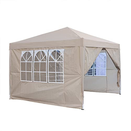 Pop Up Canopy 2.5x2.5m Gazebo Marquee Garden Awning Party Tent Canopy 4 polyester sidewalls (Beige)
