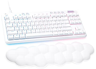 Logitech G713 Wired Mechanical Gaming Keyboard with LIGHTSYNC RGB Lighting, Clicky Switches (GX Blue), and Keyboard Palm Rest, PC/Mac Compatible - White Mist