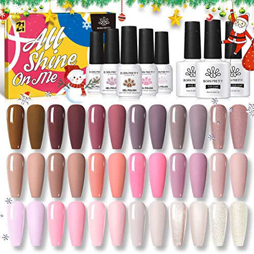 BORN PRETTY UV Nagellack Nudefarben Rosa Set, UV Lack mit Top Coat Matt Base Gel Pink Nude Rose Farben 21PCS für Nail Art Salon Design Maniküre UV Lack Valentinstag