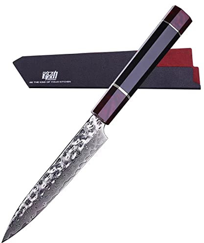 FINDKING Serie Eternity, coltello da cucina con fodero, spelucchino giapponese multiuso, acciaio Damasco, piccolo, per frutta e verdura, 5 pollici/12CM