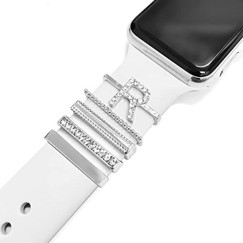 Boucles d'anneau décoratives en acier inoxydable Bijoux Accessoire de bracelet de montre Compatible avec Apple Watch Bracelets en Charms pour Galaxy Watch Band Fit for All Watch Bands Letter R