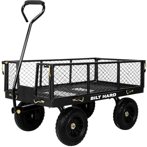 BILT HARD 400 lbs 10 Rubber Tires Steel Garden Cart with 180° Rotating Handle and Removable Sides, 4 Cu.Ft Capacity Utility Heavy Duty Garden Carts and Wagons
