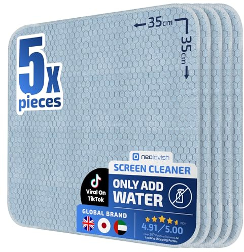 NeoLavish® Screen Cleaner - Just Add Water - 5 Pack 35x35 cm | Microfibre Cleaning Cloth for TV, Laptop Computer, Car, Phone, Monitor, OLED, Macbook, iPad, LCD, LED | All Devices - Lint-Free Cloths