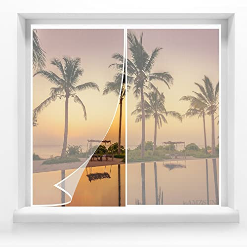 BalkontüR Fliegengitter 115x115cm Insektenschutz Vorhang Fenster Moskitoschutz Fliegenvorhang Ohne Bohren Kinderleichte Klebemontage Weiß