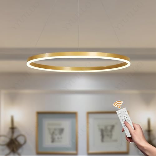 YYUTLUO Lámpara LED DIY Circular Moderna | 1 Oro Anillos :40cm=23W| Iluminación Colgante LED Metal+Acrílico, Control Remoto Regulable 2.4G Lámpara Colgante Techo Redonda Sala Estar Dormitorio