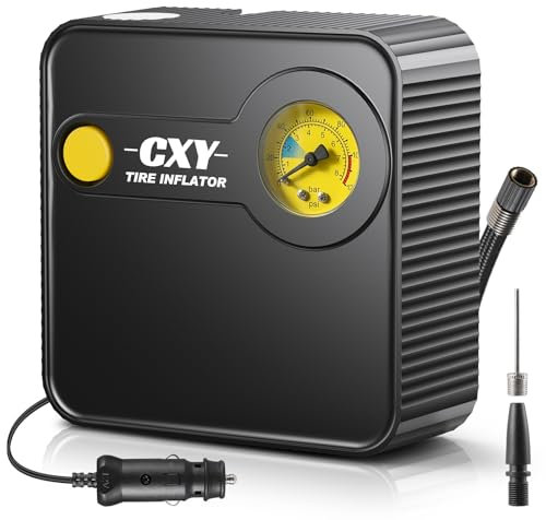Cxy Car Tire Inflator Air Compressor Pump with LED Light & Tire Pressure Gauge - Rapid Inflation Tire Pump for Cars, Motorcycle, Bicycle and Balls