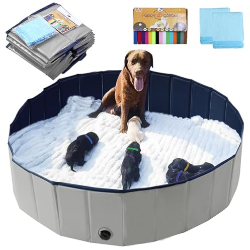 Artilife Dog Whelping Box,Dog Whelping Box Pool,Whelping Box for Dogs Birthing,Welping Box Whelping Pen Whelping Box for Puppies Whelping Supplies (Grey, 47 Dia.x12 H)